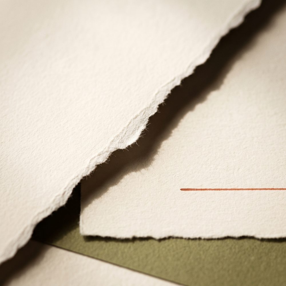 Deckled cream paper, close up.